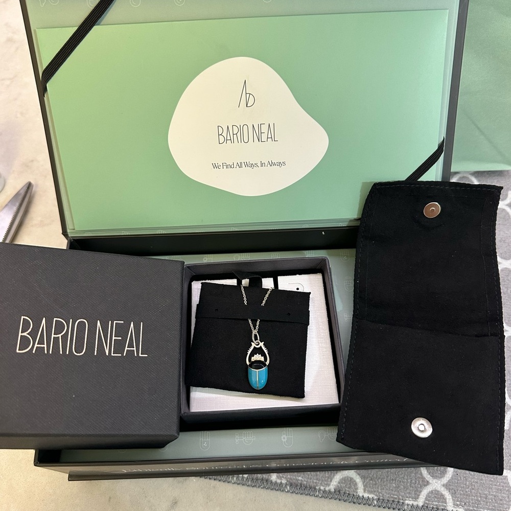 Bario Neal Turquoise and Silver Scarab Necklace